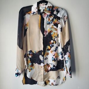 3.1 Phillip Lim Multicolor Sheer Floral Classic Feminine Statement Blouse